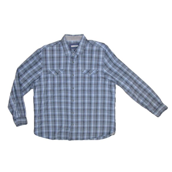 32 Bar Blues Abstract Check Plaid Gray Blue Button Down Shirt Long Sleeve Men XL - Picture 3 of 11